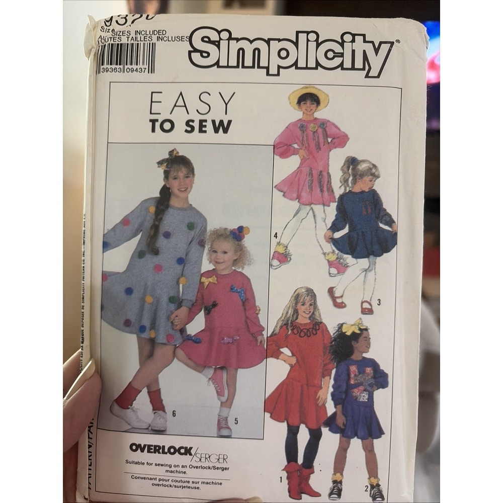 Simplicity 9320 Sewing Pattern Girls Knit Dress Trim Variations Vintage 7-14 UC